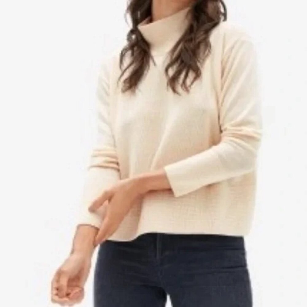 Everlane Womens The Cashmere Square Turtleneck Sweater Long‎ Sleeve Cream XS